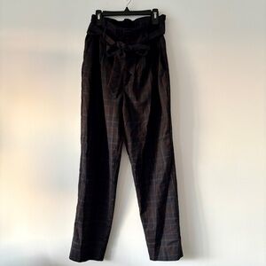 H&M Women’s Navy Blue Check Paper Bag Tapered Trousers Size 4 Plaid Design